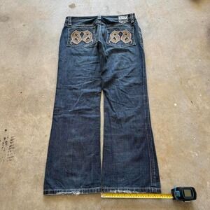 Baggy Bootcut Affliction Styl Express Blake Embroidered Y2K Biker Jeans 36x32
